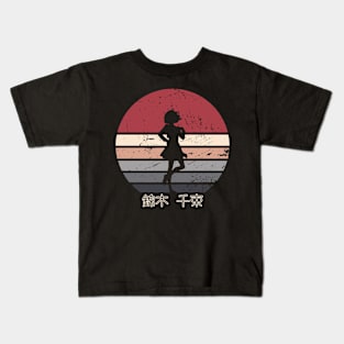 Lycoris Recoil Anime Characters Chisato Nishikigi Transparent Silhouette in Distressed Sunset Vintage Kids T-Shirt
